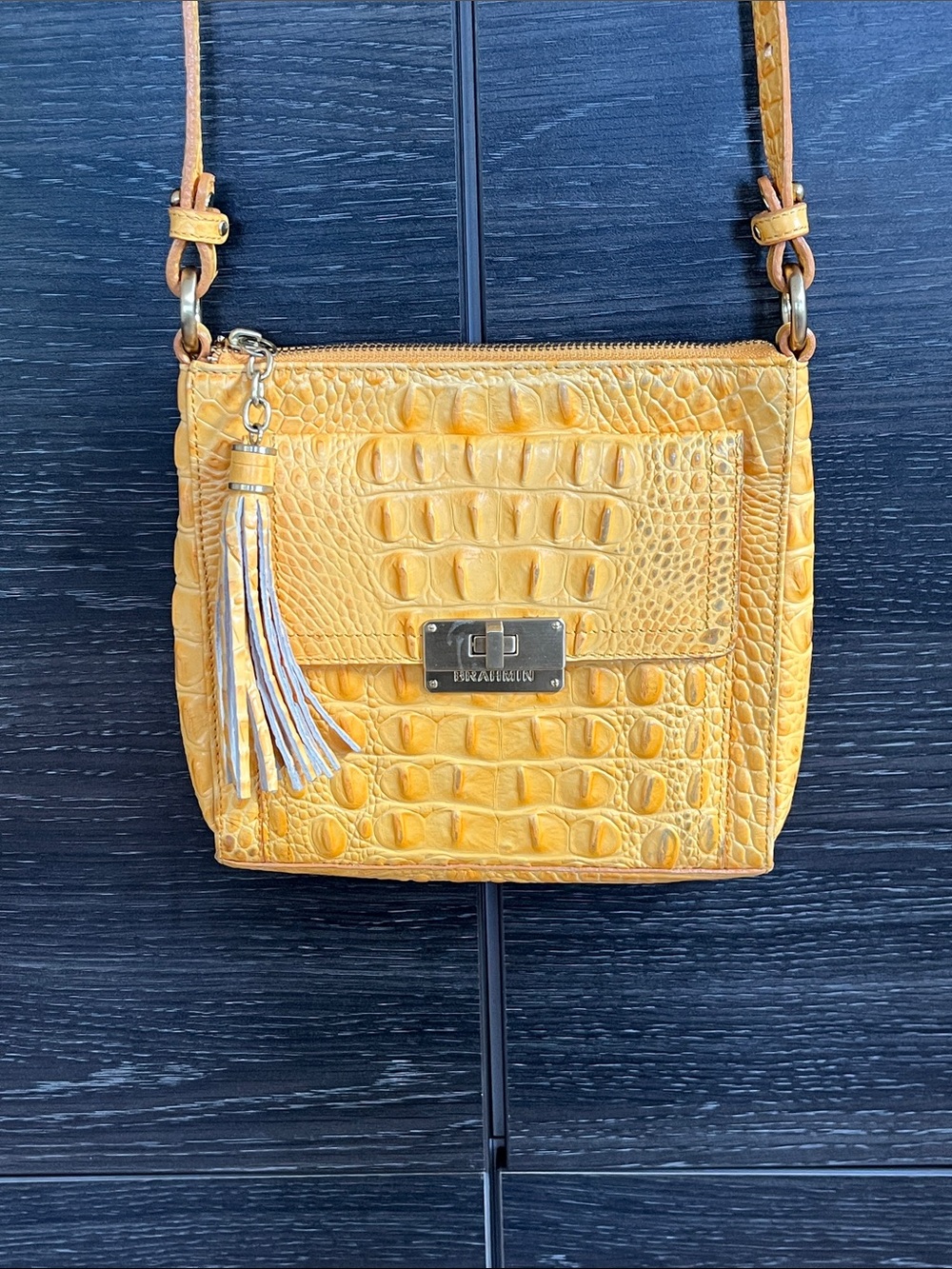 Brahmin Mango Yellow Croc Embossed Leather Bag